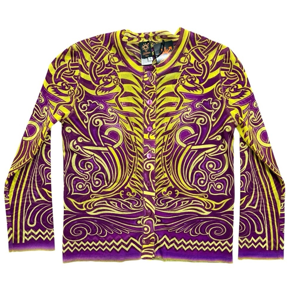 Jean Paul Gaultier Soleil Mesh Long Sleeve Cardigan Button Front Cropped Large - Picture 12 of 13